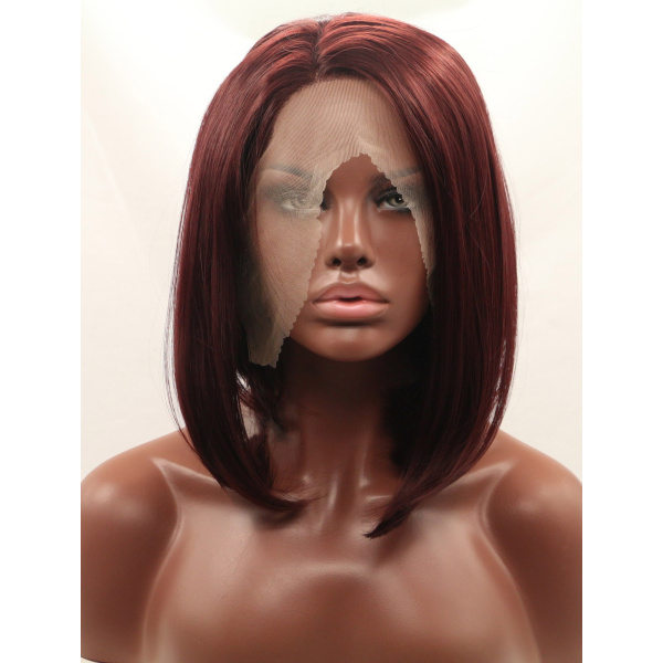 Synthetic Shoulder Length Auburn Lace Front Wig Without Bangs